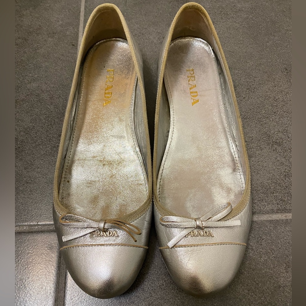 Vintage Silver Metallic Prada Ballet Flats